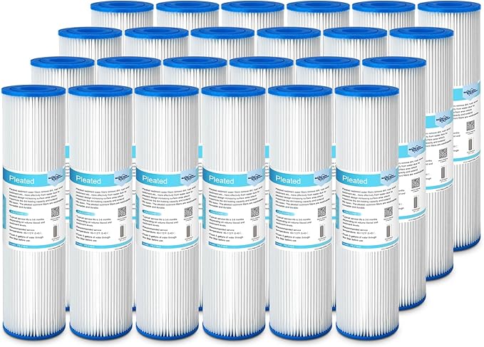 Membrane Solutions 5 Micron Pleated Polyester Sediment Water Filter 10"x2.5" Replacement Cartridge Universal Whole House Pre-Filter Compatible with W50PE, WFPFC3002, SPC-25-1050, FM-50-975 - 24 Pack