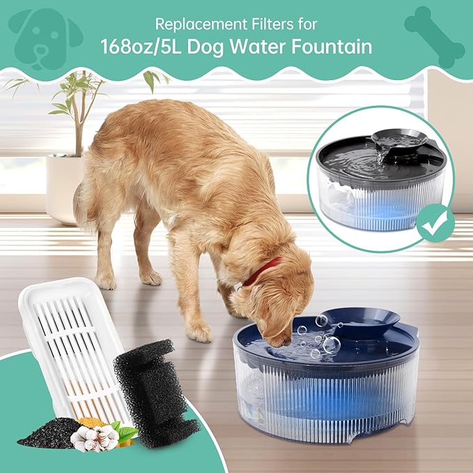 12 Pack Replacement Filters for 169oz/5L Dog Fountain, Multiple Filtration Dog Water Fountain Filter, Pet Fountain Filter, Cat Water Fountain filter Replacement