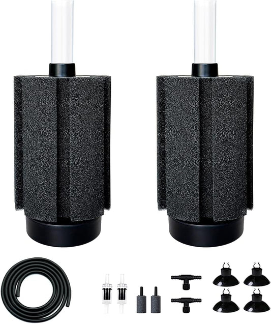 2Pcs Aquarium Sponge Filter,30 Gallon Fish Tank Sponge Filter with Airstone Breeding Fry Betta Shrimp for Fish Tank 10 Gal to 50 Gal