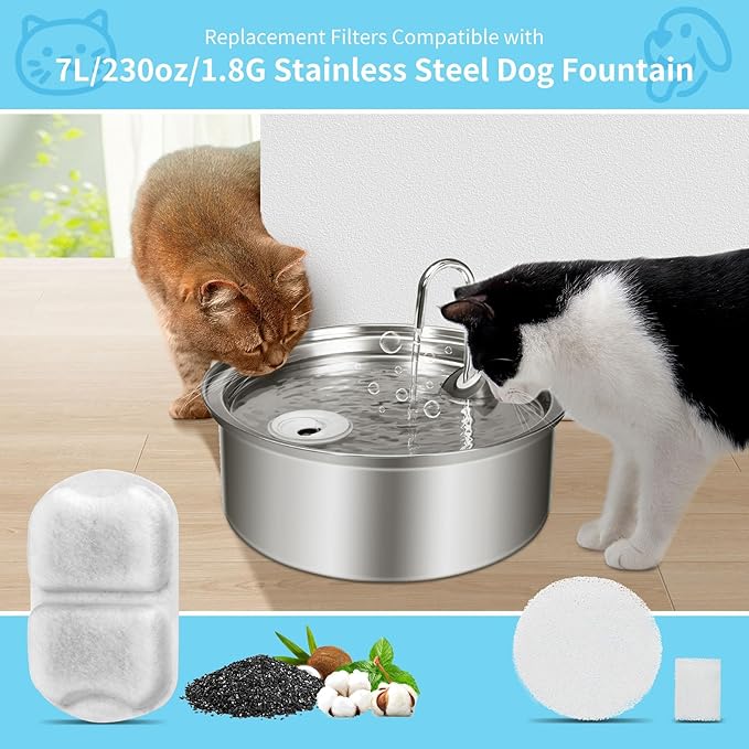 16 Set Replacement Filters for 7L/230oz/1.8G Stainless Steel Dog Dispenser, YOIHABV Cat Water Filters, Triple Action Pet Fountain Filters Dog Fountain Filter