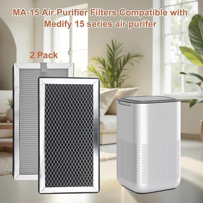 MA-15 Air Purifier Filters Replacement for Medify Air MA 15 Series, 3-in-1 Composite Filter with H13 True HEPA, Activated Carbon and Prefilter，2 Pack