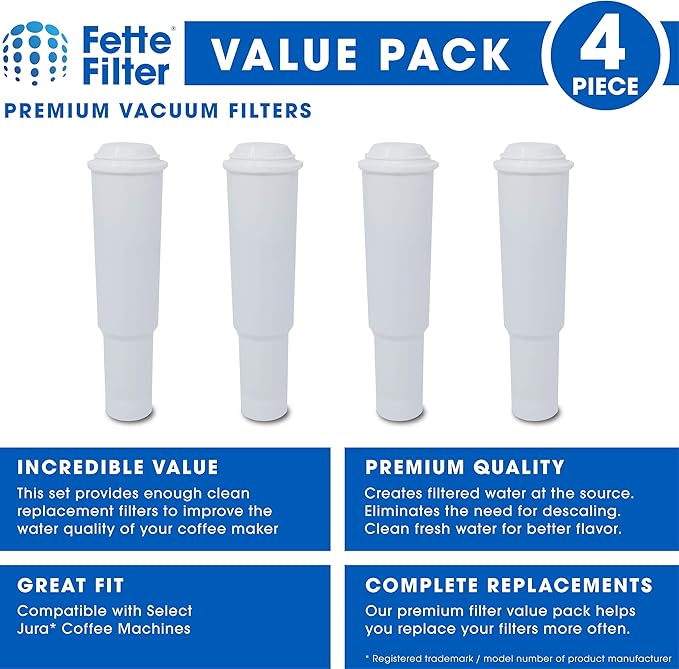 Fette Filter - Coffee Water Filters Compatible with Jura Clearyl White 64553, 7520, 60209, 68739, 62911 Also Compatible with Various Models of Nespresso, Capresso, Impressa Models Pack of 4