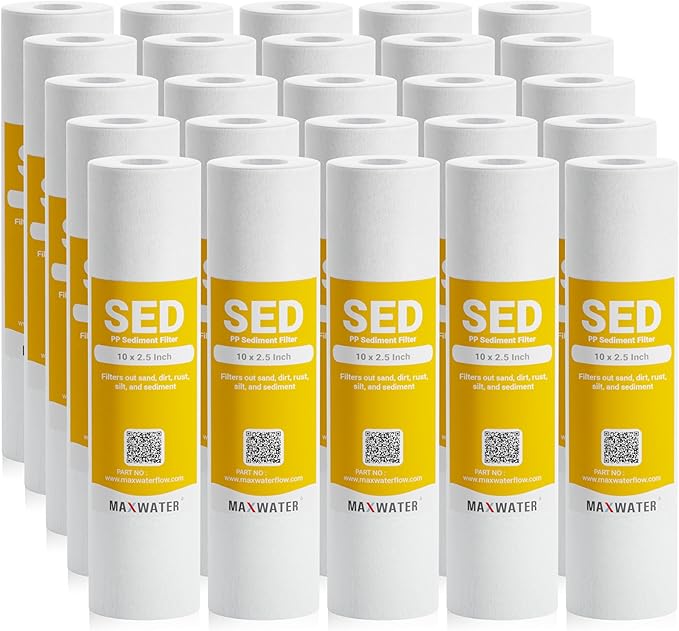 25 Pack of 10 Micron 10" x 2.5" Inch Polypropylene Sediment Filters compatible with 10" Standard RO Reverse Osmosis and WH Whole House Systems