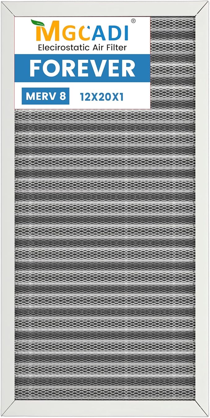 12x20x1 HVAC Furnace Air Filter, Lasts a Lifetime, Washable, the Last HVAC Filter You Will Ever Buy, Breathe Safely at Home or in the Office,Merv 8(Actual Size:11.69x19.8x0.8Inch)