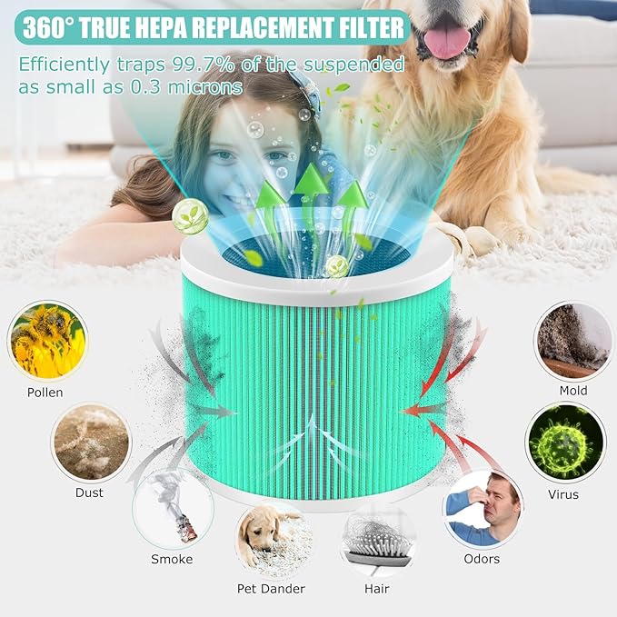 HY1800 H13 True HEPA Replacement Filter Compatible with Honeyuan/MORENTO/CHIVALZ/Loytio/AYAFATO/IOIOW HY1800 Air Purifier, 3-in-1 Filtration System HEPA Activated Carbon HY1800 Filter 2 Pack