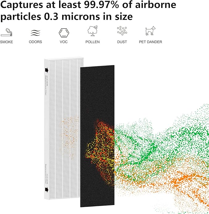 2 Pack Replacement Filter for Fellowes AeraMax 90/100/DX5/DB5 Purifier, Fits Part# 9287001 & 9324001, 2 Filter and 6 Carbon filter