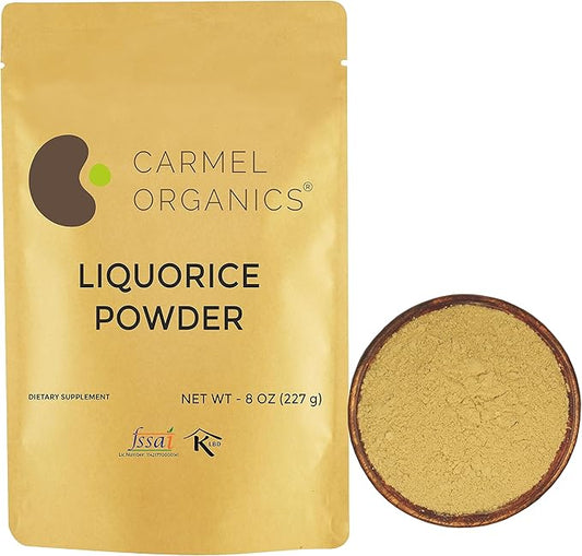 CARMEL ORGANICS Licorice Root Powder - 8 Ounce | Herbal Supplement | Natural Sweetener and Digestive Aid | Non-GMO | No Added Preservatives & Additives