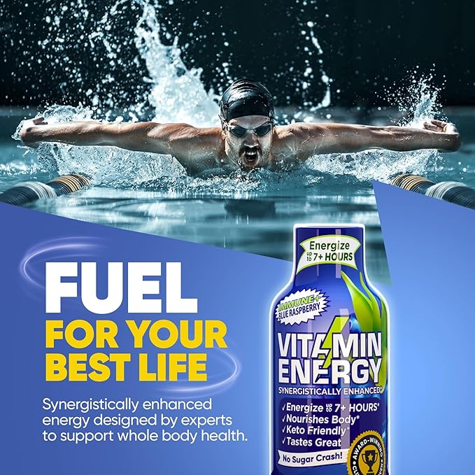Vitamin Energy Immune+ Extra Strength Energy Shot Blue Raspberry 48 Pack, 260mg Natural Caffeine, B-Vitamins, Citicoline, Green Tea, Immunity & Focus Support, Zero Sugar, Gluten-Free 1.93 fl oz