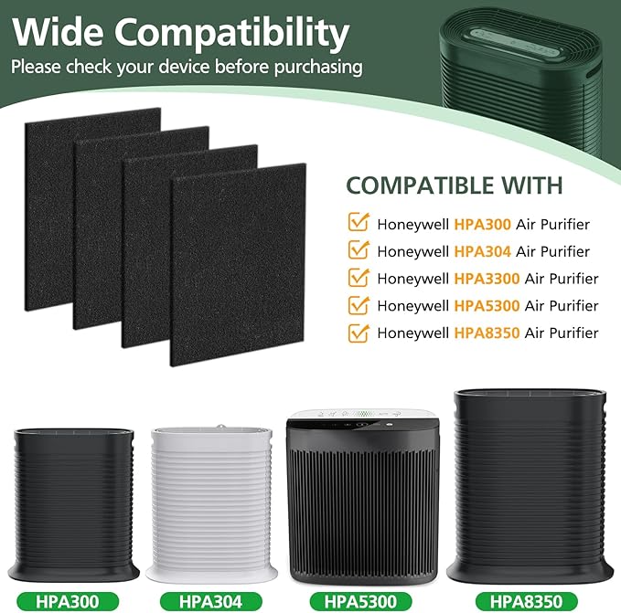 4 Pack HPA300 Pre Filter A, HRF-A300 Pre Kit Filter for Honeywell HPA300 Air Purifier, Precut Activated Carbon Prefilter for HPA300, HPA304, HPA3300, HPA5300, HPA8350 Series