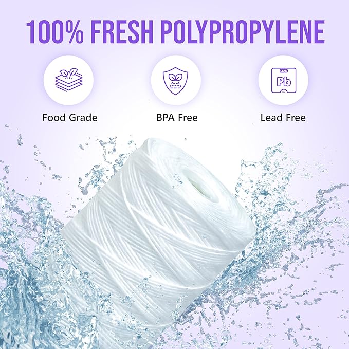 High Capacity Wound String 5 Micron Sediment Water Filter Cartridge 10” x 4.5” Removes Sand, Dirt, Silt, Rust, Extended Filter Life Compatible with 355215-45, 84637, PC10, WP1097P, WPX597P (2 Pack)