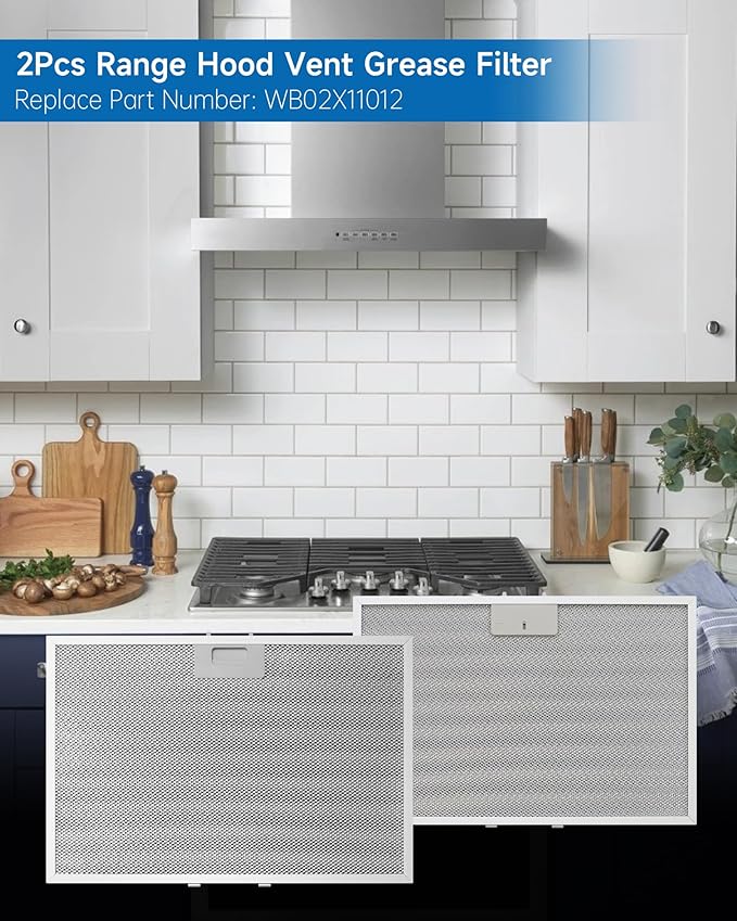 2PCS WB02X11012 Range Hood Grease Filter Compatible with GE JV566H1SS JV566H2SS JV665H1BB JV665H1CC JV665H1WW, Approximately 17-1/2 x 11-5/8 Inches