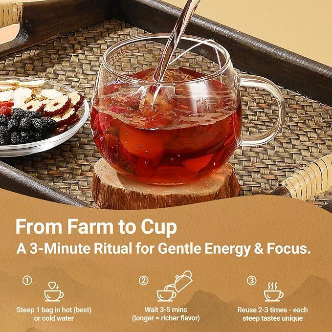 Kidney Tea Formula Ginseng Vitality Tea - 2 Varieties x 15 Bags, Traditionally Family-Grown, Caffeine-Free Pure Herbal Blend with 10 Traditional Chinese Herbs for Men & Women
