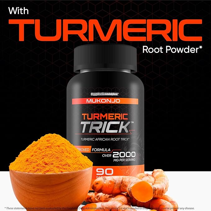 Mukonjo Turmeric Trick - with Vitamin D and Zinc for Men - Our Best Turmeric Curcumin Supplement for Men - Enriched with Black Pepper - Turmeric African Root Trick - Mens Health Vitamin D