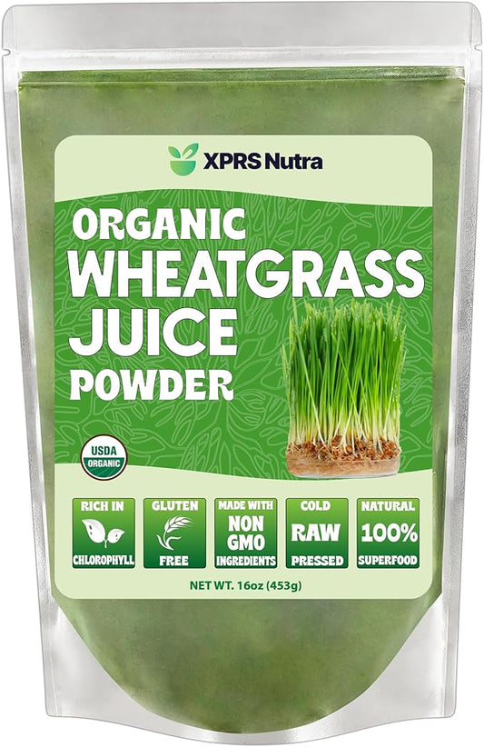 XPRS Nutra Organic Wheatgrass Juice Powder - Sustainably Grown - Instant Wheat Grass Juice Powder Made from Concentrated Juice - More Potent Than Organic Wheatgrass Powder - 16 Ounce