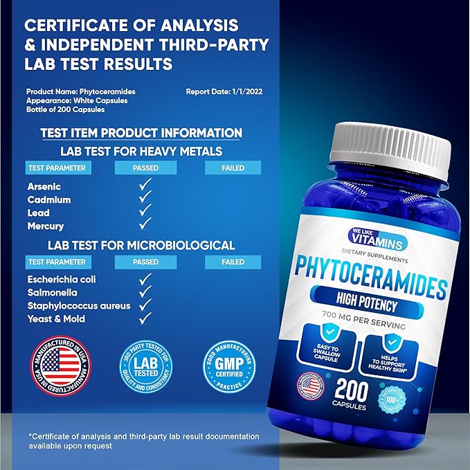 We Like Vitamins Phytoceramides 700mg - 200 Capsules All Natural Wheat Free and Plant Based - Phytoceramide Supplement - 700 mg per Serving - Skin Hydration, Repair, Rejuvination
