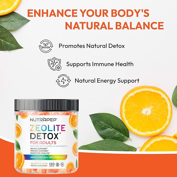 Zeolite Detox Gummies for Adults - Clinoptilolite Zeolite with Chlorella Vitamins D3 B12 C - Advanced Chewable Supplement for Immune Health Body Cleanse & Toxin Support - Sugar Free Vegan