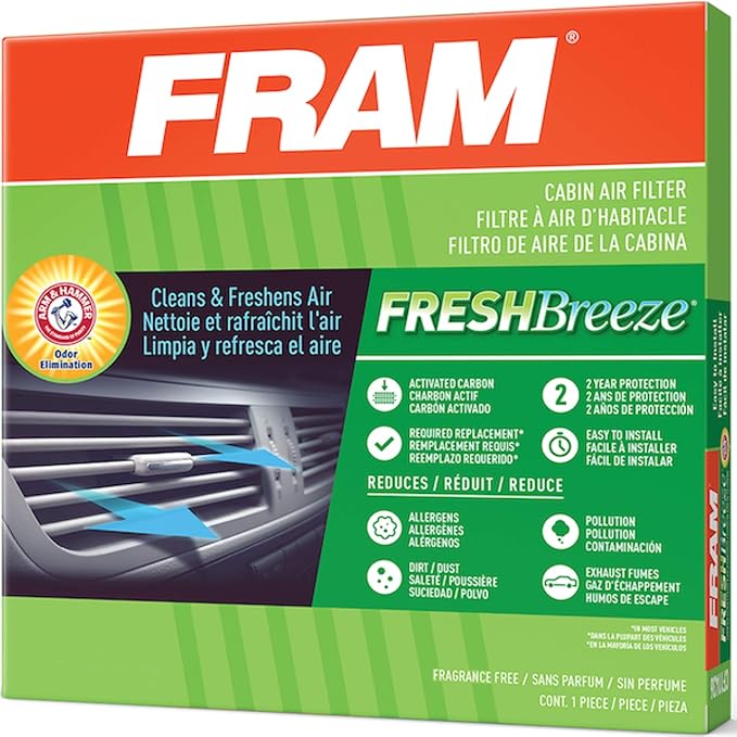 FRAM Fresh Breeze Cabin Air Filter Replacement for Car Passenger Compartment w/Arm and Hammer Baking Soda, Easy Install, CF10900 for Chrysler Vehicles