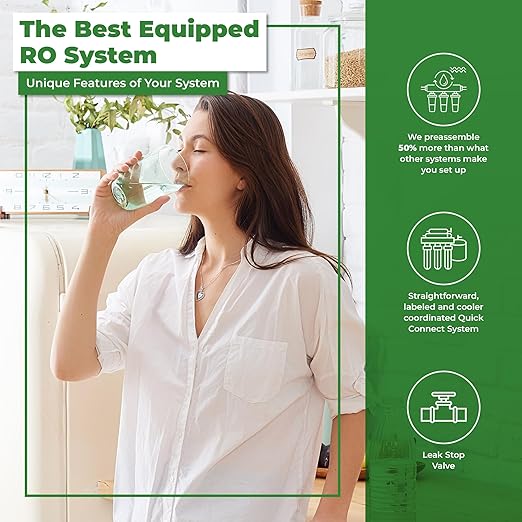 Rotek Water Systems Reverse Osmosis Water Filtration System, Under Sink 6-Stage ION RO Water Filter System, No Pump, Contains Leak Stop Valve, 100 GPD, Deioniization