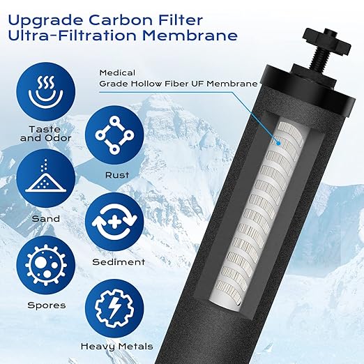 Gravity-fed Water Filter System, NSF/ANSI 372 Certification, 304 Stainless Steel Water Purifier System with Sight Glass Spigot, 2 Water Filters and Stand, Refreshing Water at Home, Camping,2.25 Gallon