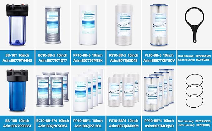 Geekpure 10-Inch Carbon Block Replacement Water Filter Cartridge for Whole House Water Filtration-4.5" x 10"-5 Micron (12)