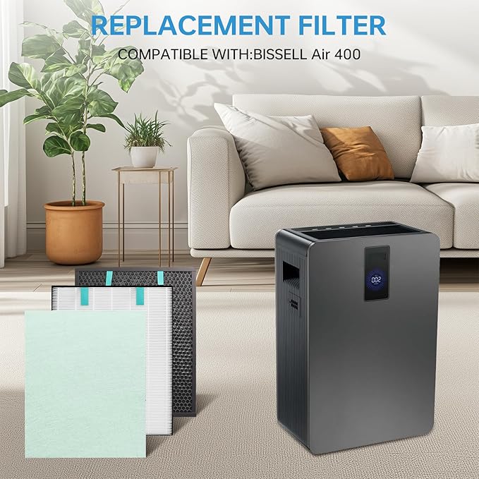 2 Sets Air400 Filter Replacement for Bissell Air400, 2 Filter, 2 Carbon Post Filter, 8 Pre Filter, Compared to Part 2521 and 2520 (2 Sets Air400)