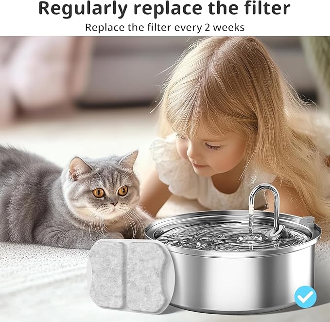 Large Dog Water Filter Replacement Compatible with 7L/230oz/1.8G Stainless Steel Pet Water Fountain Cat Pet Water Fountain Filters (8+8+8)