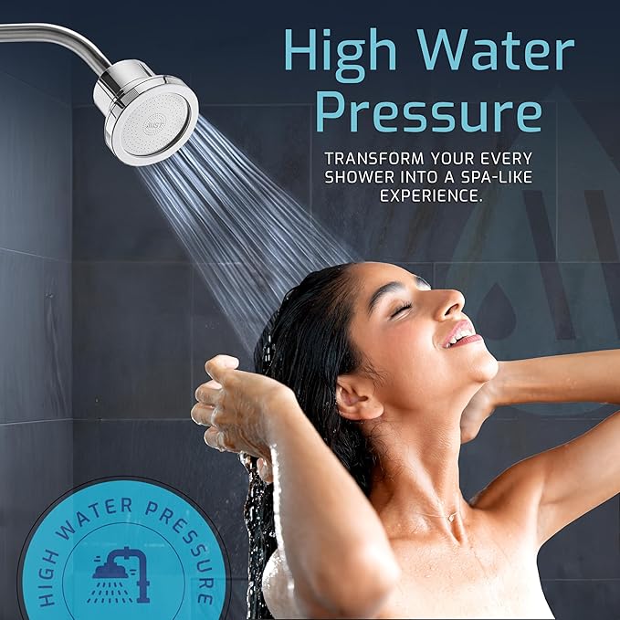 Mist Filtered Shower Head, Revitalizing 15 stage Shower Filter Combo, Improves The Condition of Your Skin & Hair, Shower Water Softener-High Output, Chrome, Compact - Shower filter for Hard Water