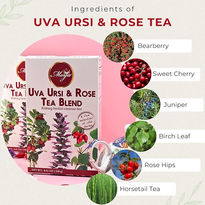 Merja Herbs Uva Ursi & Rose Tea - Kidney Support & Cleanse - Mediterranean Loose Tea - Caffeine Free - 100% Natural & Premium Quality 250gr 8.82 oz