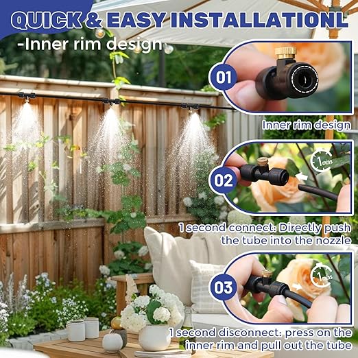 100FT Mister for Outside Patio Misting Cooling System, 100FT (30M) Misting Line+32 Brass Mist Nozzles+Water Filter, Outdoor Mister System for Garden Greenhouse Trampoline Waterparke