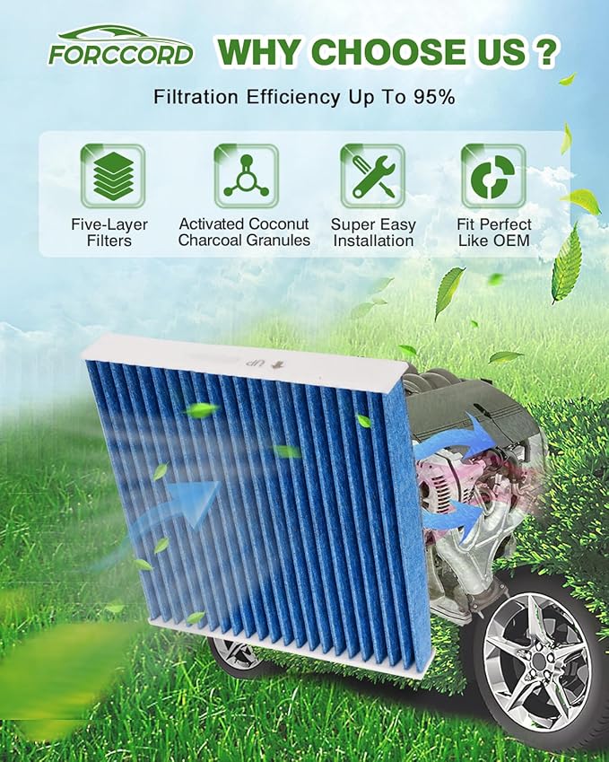 2-Pack Cabin Air Filter Fits for Elantra(17-20), Accent(18-22), Elantra GT(18-20), Forte/Forte 5(20-24), Rio(18-23) Activated Carbon Cabin Filter Replacement 97133-F2000 Car Accessories