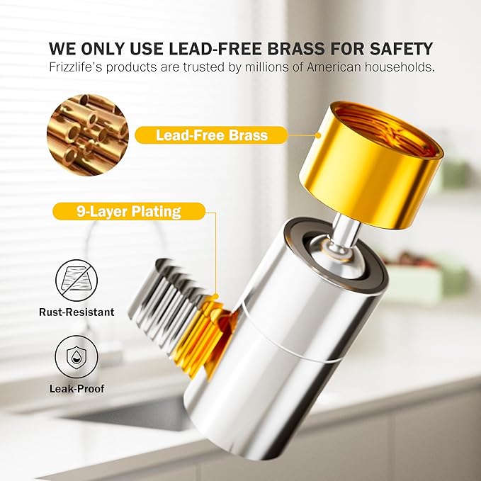 Frizzlife 360° Swivel Faucet Aerator Sink Extender, 3-Mode Sprayer Water Filter Extension Replacement, Universal Big Angle Tap Head Attachment for Kitchen/Bathroom & Washing Hair/Face/Toddlers Use