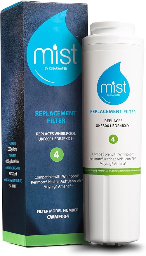 Mist EDR4RXD1 Refrigerator Water Filter Replacement for EveryDrop® Filter 4 – Maytag® UKF8001AXX-200, UKF8001AXX-750, Whirlpool® UKF8001, WHR4RXD1, 4396395 – NSF 42 & 372 Certified