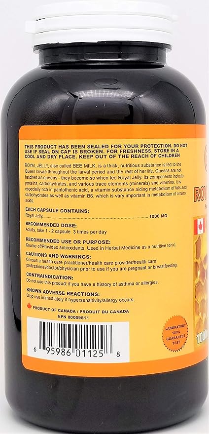 Royal Jelly 1000 mg 250 Capsules (Made in Canada)