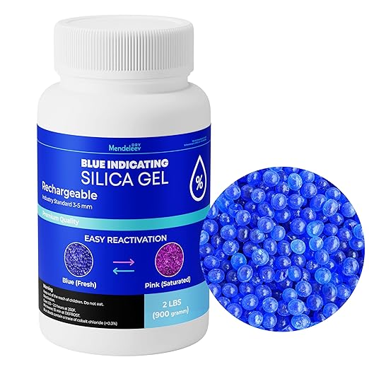 2 LB Blue Silica Desiccant Beads - Indicating Silica Gel Beads Drying Silica Beads Reusable Silica Gel Desiccant Dehumidifier