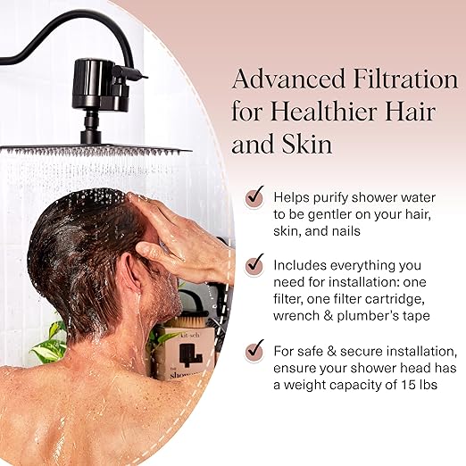 Kitsch Shower Head Filter For Hard Water – Water Softener & Removes Heavy Metals – Shower Filter for Softer Skin & Hair, Bathroom Accessories - Black