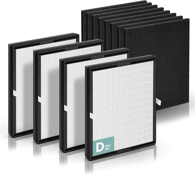 Idylis Air Purifier Replacement Filter D for Filtrete and Idylis Air Purifier IAP-10-280 IAP10280 AC-2118 AC-2123 and Idylis Air Purifier Filters IAF-H-100D, 4 HEPA Filter & 4 Extra Carbon Pre-filter
