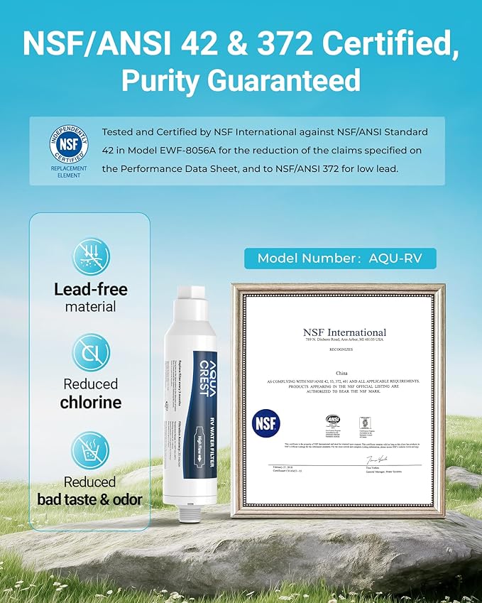 AQUA CREST RV Water Filter, RV Inline Water Filter with NSF Certified, Reduces Chlorine, Bad Taste and Odor, Ideal for Garden and Camper (Filter 2 Pack)