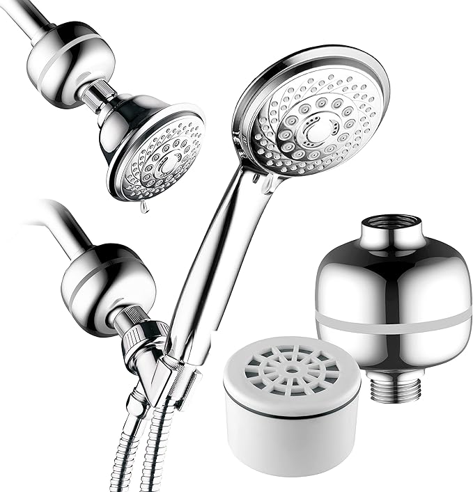 Advanced High Intensity Super Compact Universal Shower Filter with Replaceable Enriched KDF Shower Filter Cartridge by Hotel Spa AquaCare. Use with Any Shower Head, Handshower Or 3-Way Shower Combo