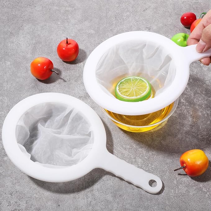 2PCS Ultra Fine Strainer for Liquids, 100/200 Nylon Fine Mesh Juicer Strainer for Pulp, Essential Kitchen Juice Strainers for Milk Juice Wine Cheese Whey Grease Coffee, Suitable for 5 Inch Filter
