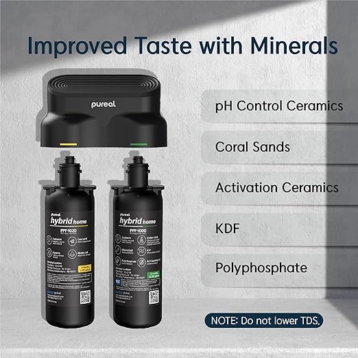Pureal Hybrid Home PPU-1020D 2 Stage Under Sink Water Filter System, 10K Gallons, NSF/ANSI 42&372, Mineral Sediment Carbon Block KDF Polyphosphate Filter for Scale & Lead & Chlorine