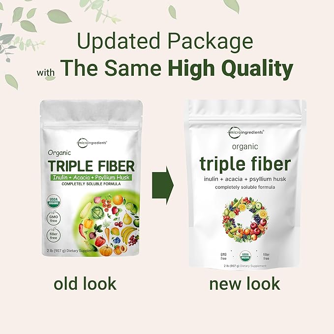 Micro Ingredients Organic Triple Fiber Powder, 2lb | Natural Prebiotic to Support Digestive & Gut Health | Soluble, Easily Digestible | Unflavored, Vegan