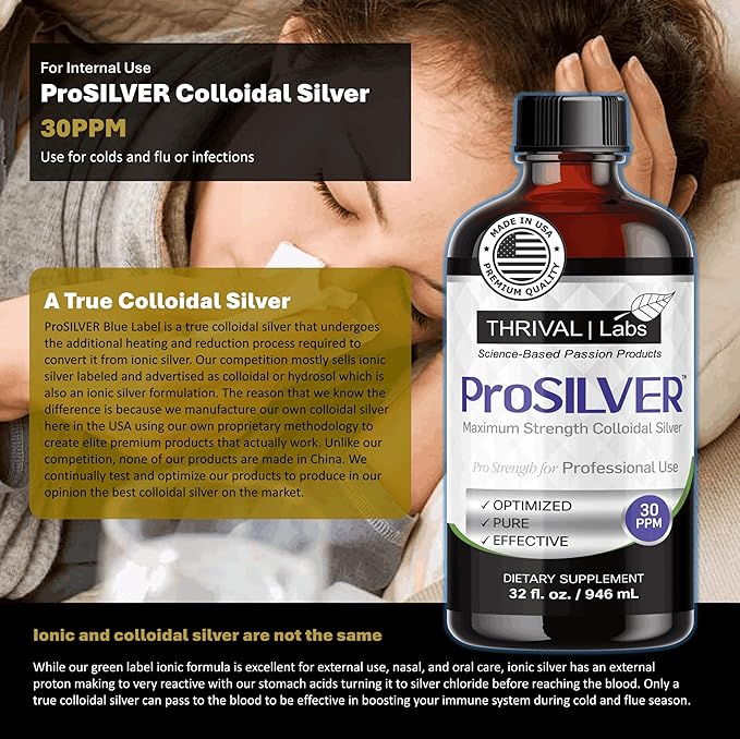 ProSILVER Black Label Pro-Strength Colloidal Silver for Immune Support, 30 PPM Maximum Strength for Professional Use, Dark Glass Bottle - Thrival Labs (8oz)