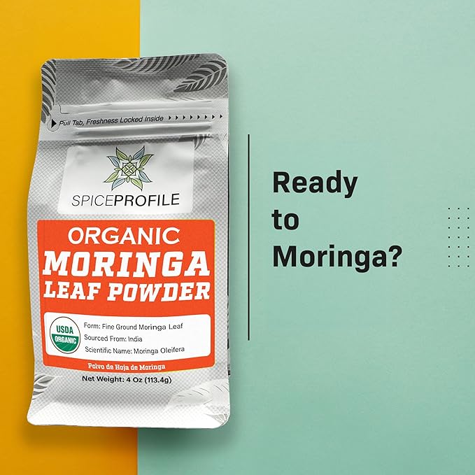 Spice Profile USDA Organic Moringa Powder, Lab Tested for Heavy Metals, Resealable 4 oz Pouch, Moringa Patta Powder, Polvo de Hoja de Moringa
