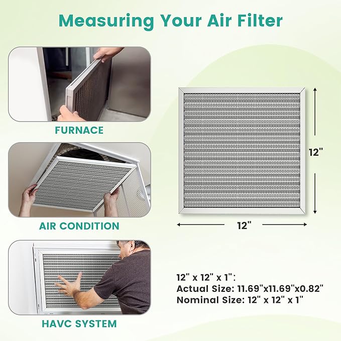12x12x1 HVAC Furnace Air Filter, Reusable Washable Electrostatic Furnace Filter, MERV 8, Lasts a Lifetime, Breathe Fresher, Home And Office (Actual Size:11.38x11.38x0.82 Inch)
