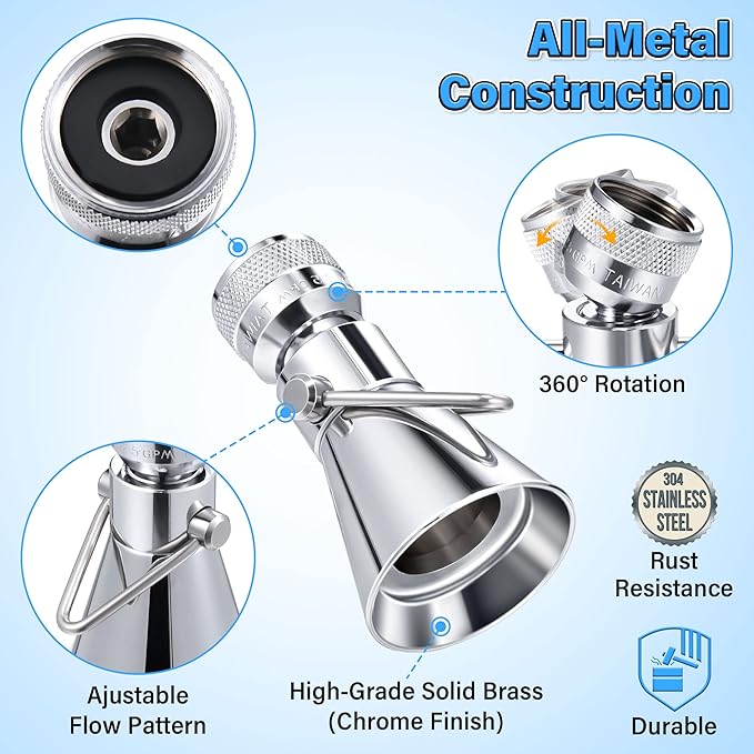 Enhon 2 Setting Pivoting Single Spray Shower Head with Shut Off Valve, Replacement for 52650-PK Compatible with Delta Shower, 2.5 GPM Brass Water Saving Shower Head 1 5/8" Diameter Spray Face(2 Pack)