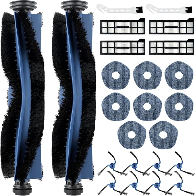 24 Pack Replacement Parts for Eufy X10 Pro Omni Robotic Vacuum Cleaner Accessories Kit, 2 Roller Brushes, 4 HEPA Filters, 8 Mop Cloths, 8 Side Brushes, 2 Cleaning Brushes