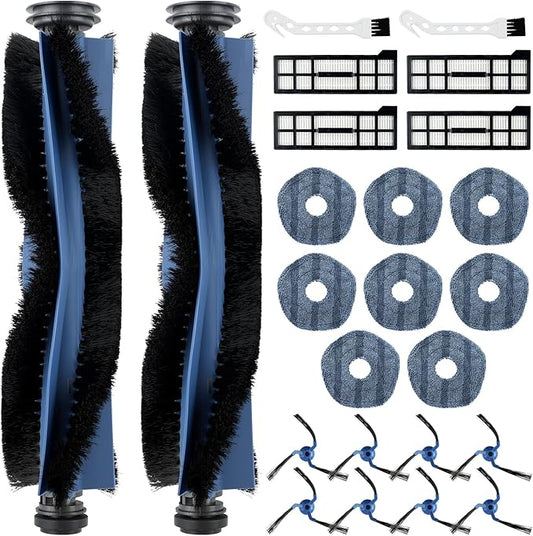 24 Pack Replacement Parts for Eufy X10 Pro Omni Robotic Vacuum Cleaner Accessories Kit, 2 Roller Brushes, 4 HEPA Filters, 8 Mop Cloths, 8 Side Brushes, 2 Cleaning Brushes