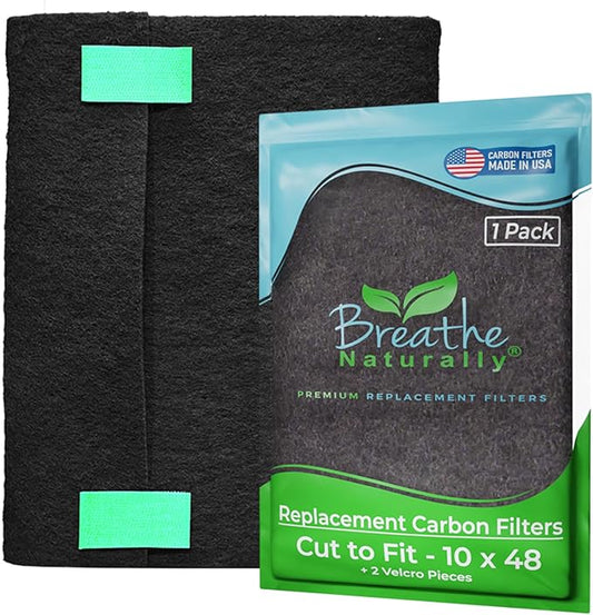 Breathe Naturally Universal Cut To Fit Carbon Activated Air Filter - Replacement Charcoal Filters - Pre Filter Carbon Sheet for Air Purifier, Vent Filters & More - Made in USA (Pack of 1, 10x48)