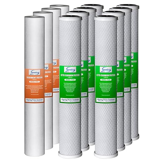 iSpring F12WCB32 20" x 2.5" Whole House Water Filters for WCB32 Series Water Filter Systems, Pack of 12