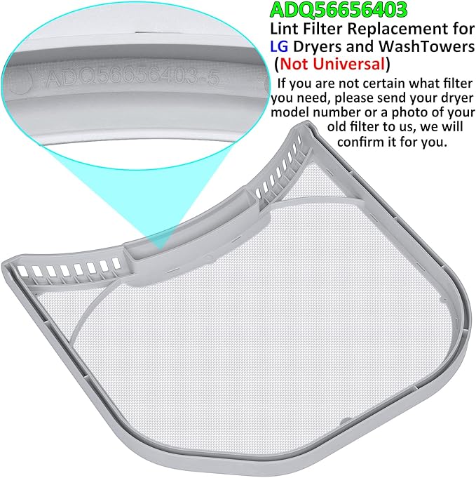 ADQ56656403 Lint Filter Replacement for LG Dryers and WashTowers, Rim without Felt Seal, Ultra Durable Lint Screen Trap with Dryer Vent Lint Brush
